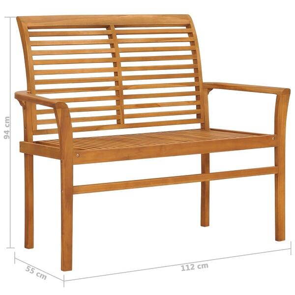 dimension image slide 1 of 2, vidaXL Patio Bench with Cream Cushion 44.1" Solid Teak Wood - 44.1" x 21.7" x 37"