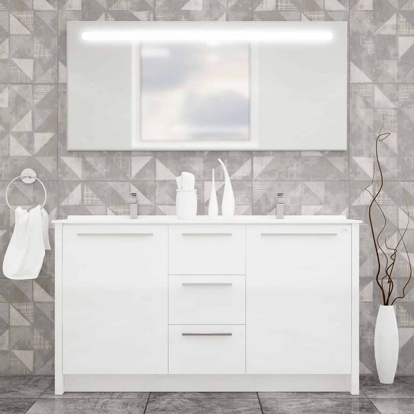 Benna 63 inch Glossy Grey Double Sink Freestanding Bathroom Vanity Set. Opens flyout.