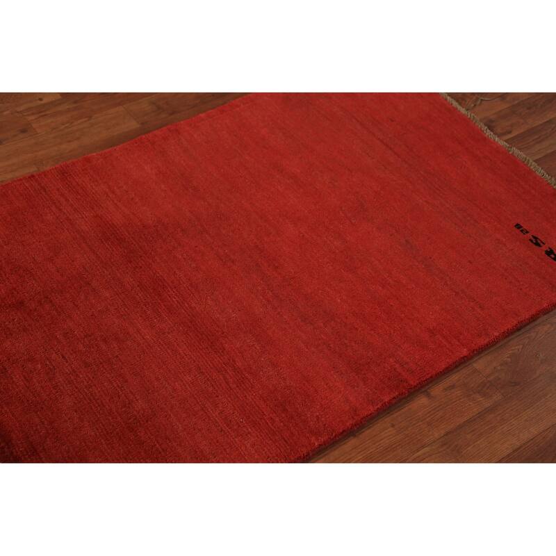 Modern Gabbeh Oriental Rug Hand-Knotted Red Wool Carpet - 2'9" x 4'2"