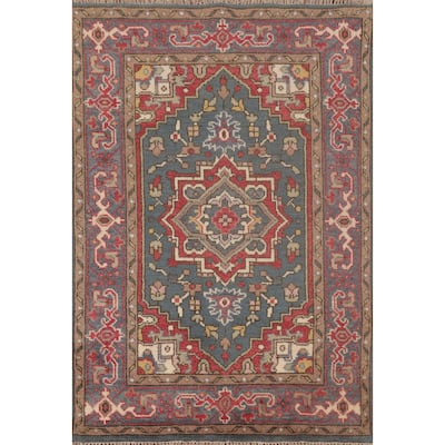 Geometric Heriz-Serapi Oriental Foyer Rug Hand-Knotted Wool Carpet - 3'10" x 5'9"