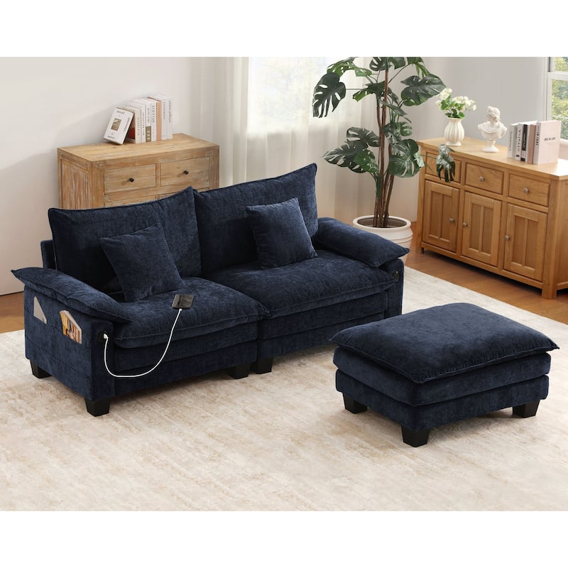 Living Room Furniture Sets, Modular Sectional Sofa Set with Ottoman for Living Room, Convertible Sofa Couch - Blue 2 Seats + 1 Ottoman