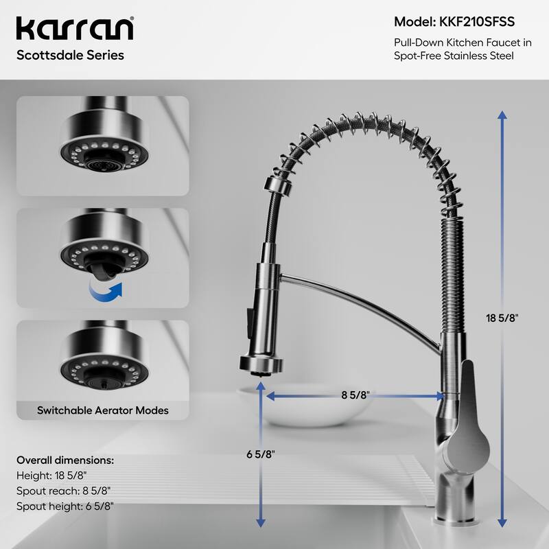 Karran Scottsdale Single-Handle Pull-Down Sprayer Commercial Style Kitchen Faucet