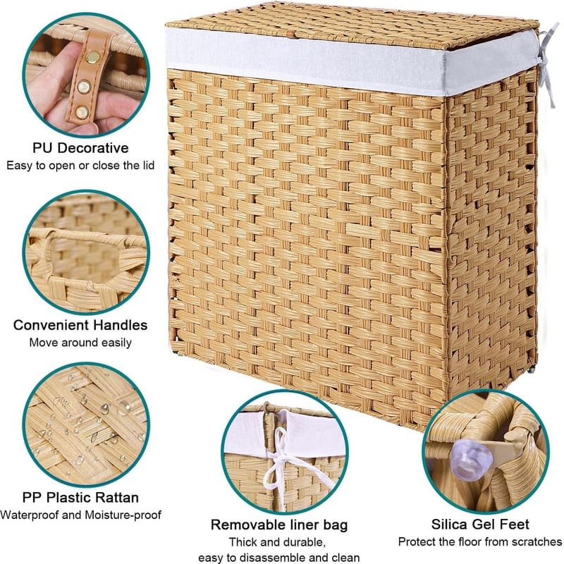 Laundry Hamper with Lid and Handles - 22.4"L x 13"W x 24"H