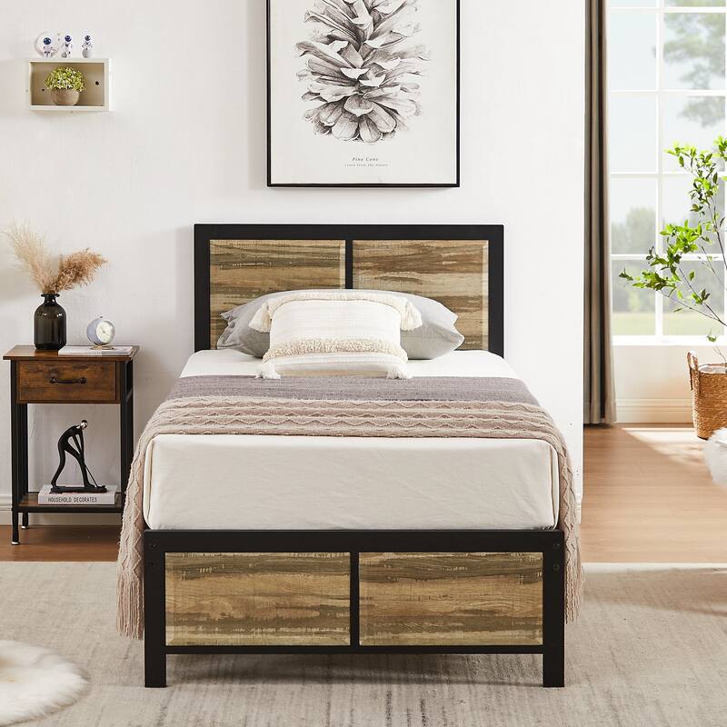 Javlergo Platform Bed Frame with Headboard No Box Spring Needed, Slate