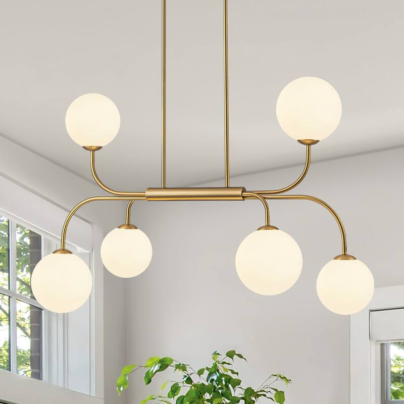 4/6-Light Glass Bubble Dimmable Sputnik Modern Linear Chandelier - 6-Light/Long Shade