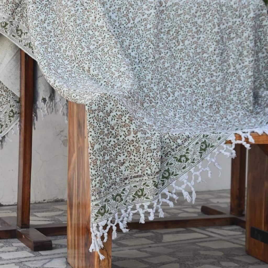 Fabdivine Keri Jaal Handcrafted Cotton Throw - Traditional Indian Block Print Blanket with Fringe, 90" x 54"
