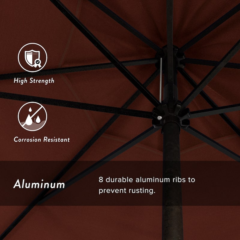 California Umbrella 7.5' Round Aluminum Crank Lift Auto Tilt 8 Rib Patio Umbrella, Bronze Finish, Sunbrella Fabric