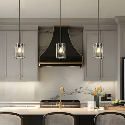 Modern Black 1-Light Pendant Light with Handmade Glass for Kitchen Island - Dia. 6.7" x H 9.1"