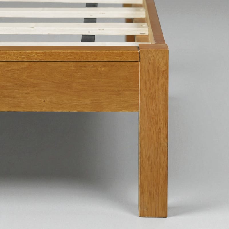 Queen/King Rubber Wood Platform Bed Frame with Headboard, Mid-Century Modern Solid Wood Bed in Natural Finish