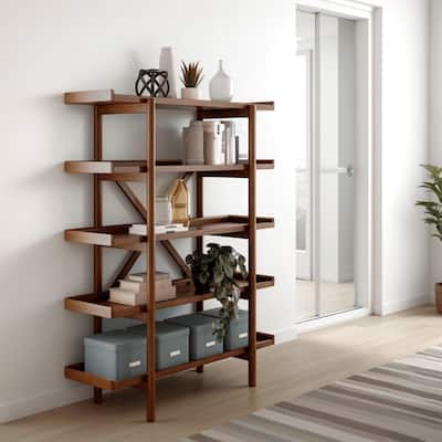 Jeyn Bookcase, 5 Fixed Display Shelves, 70 Inch Natural Brown Wood