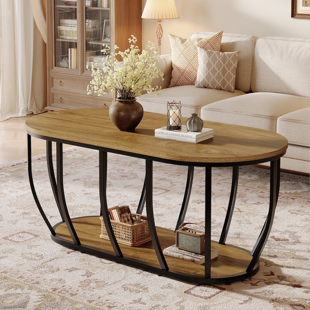 Industrial Coffee Table with 2-Tier Storage