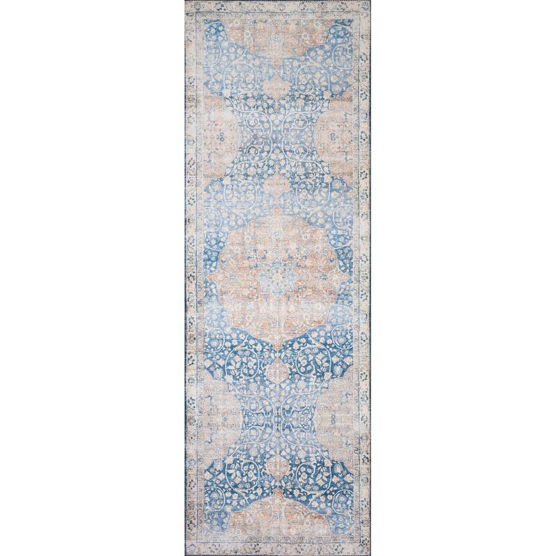 Alexander Home Isabelle Traditional Vintage Border Print Blue Area Rug