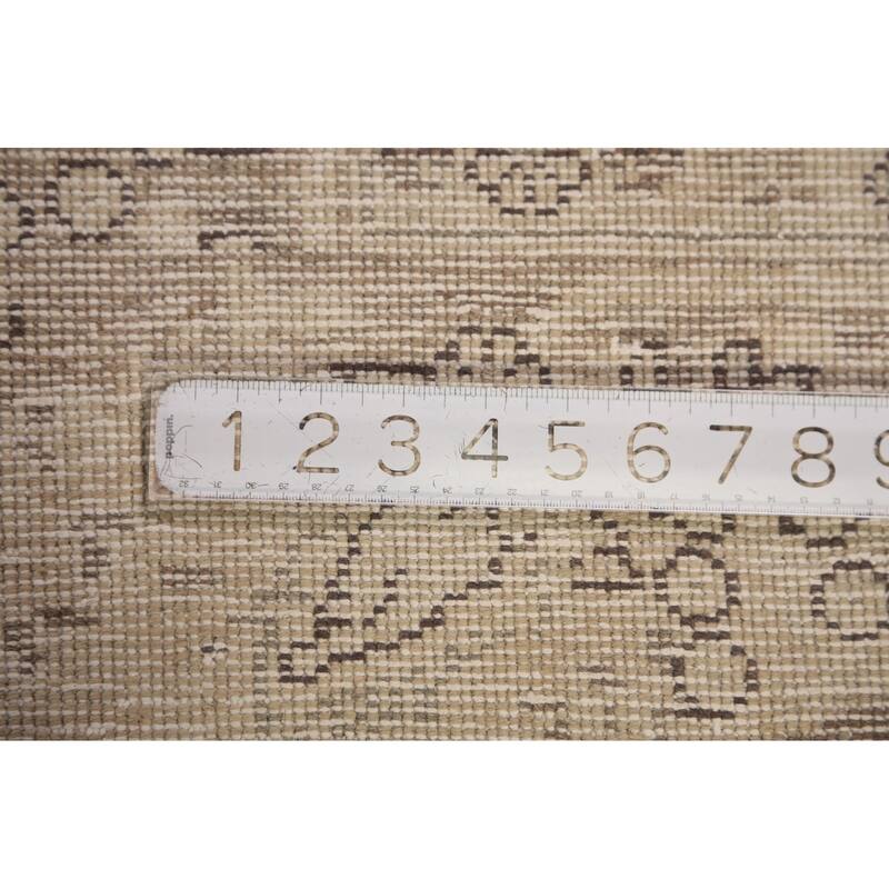 Floral Tabriz Persian Area Rug Beige Hand-Knotted Wool Carpet - 6'8"x 9'6"