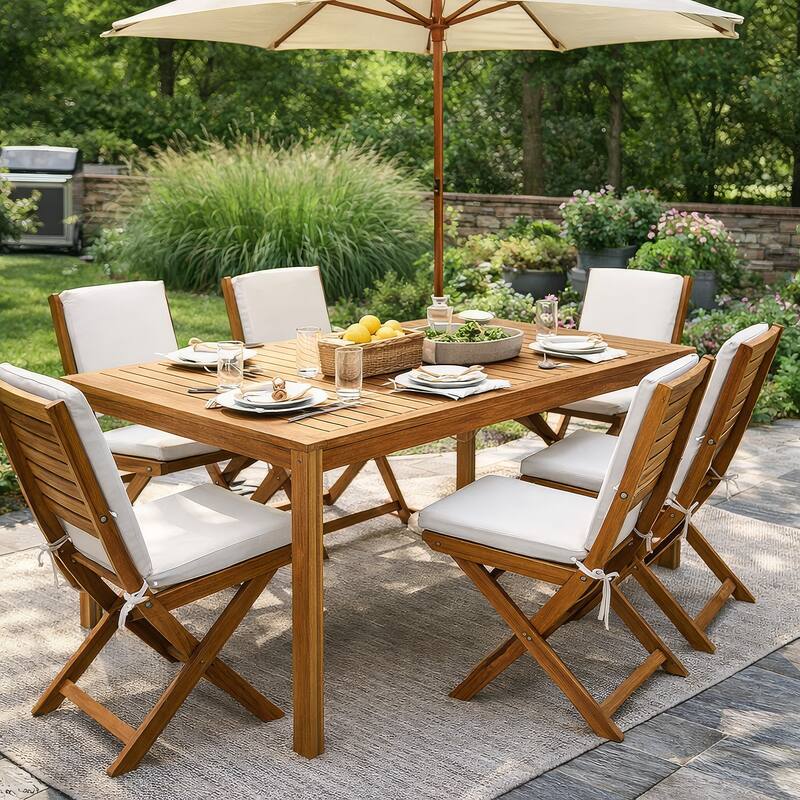Outdoor Dining Table, 55 Inch Rectangular, Natural Brown Acacia Wood