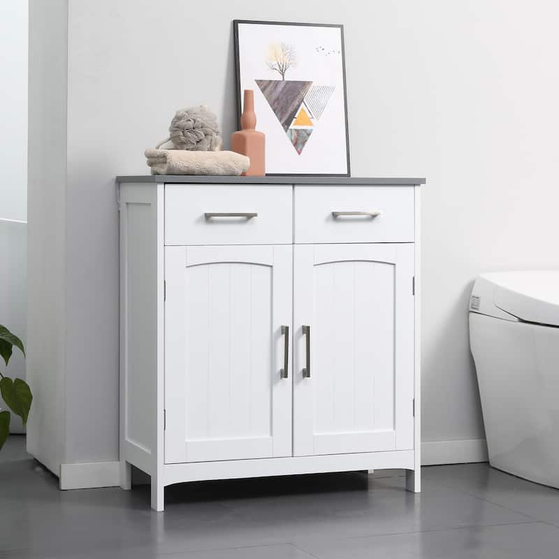White MDF Bathroom Storage Cabinet with Drawers and Adjustable Shelves for Home - 26.75" L x 13" W x 30" H