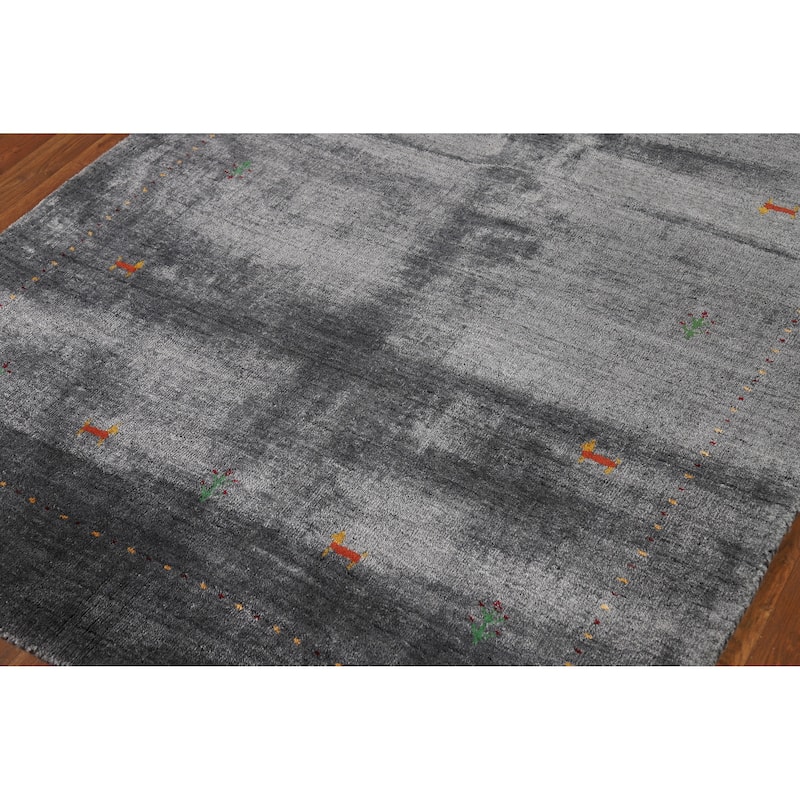 Gray Gabbeh Oriental Rug Hand-Knotted Wool Carpet - 4'5" x 5'9"