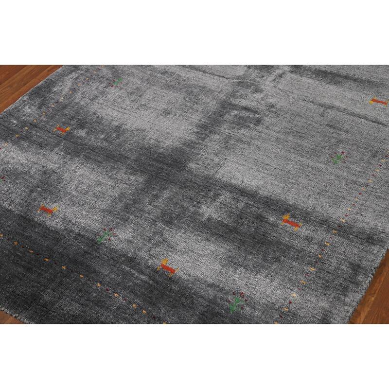 Hand Knotted Oriental 100% Wool Carpet Tribal Animal Pictorial Greys & Charcoal Gabbeh Area Rug - 5' 9'' X 4' 5''