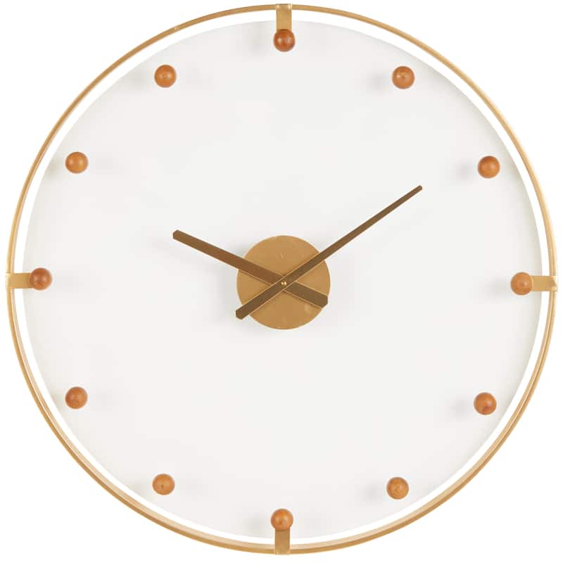 Metal Decorative Wall Clock with Acrylic Face and Ball Accents - Black or Gold - Roche River Decor - Gold