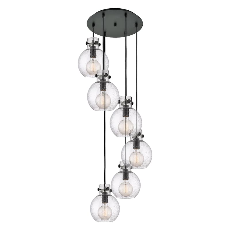 Innovations Lighting Newton Sphere - 6 Light 8" Cord Hung Multi Pendant - 14" Canopy - Seedy/Matte Black