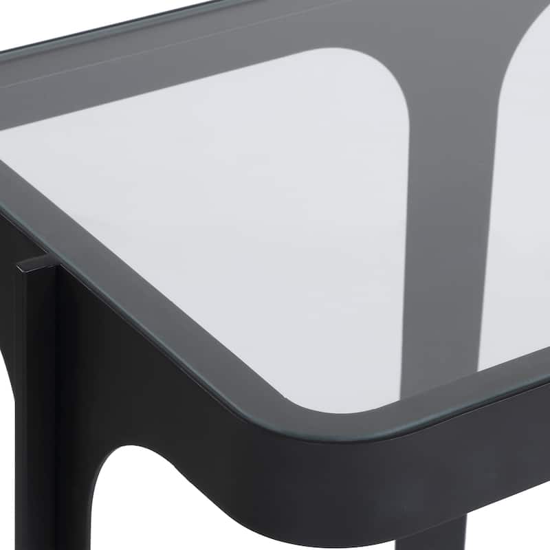 Iron Console Table with Glass Top - 53.25" - Satin Black