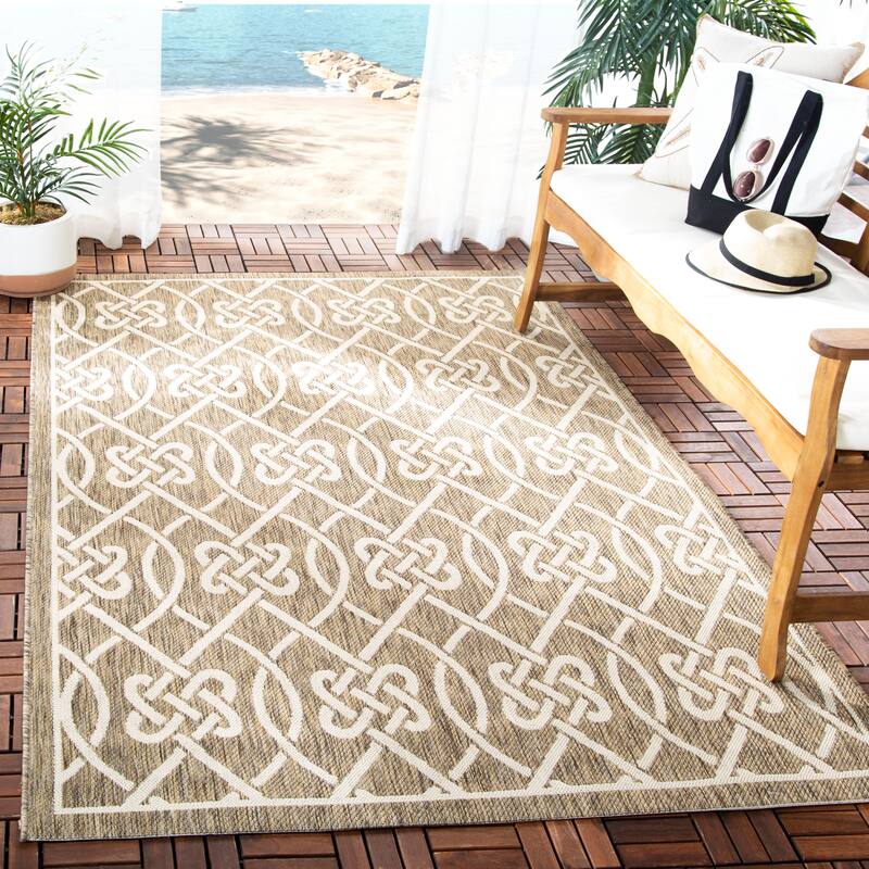 SAFAVIEH Courtyard Dursine Indoor/ Outdoor Waterproof Patio Backyard Rug - 5'3" x 7'7" - Mocha/Light Beige