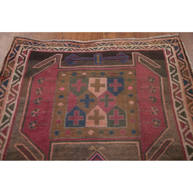Ardebil Persian Vintage Runner Rug Handmade Wool Carpet - 3'7" x 13'4"