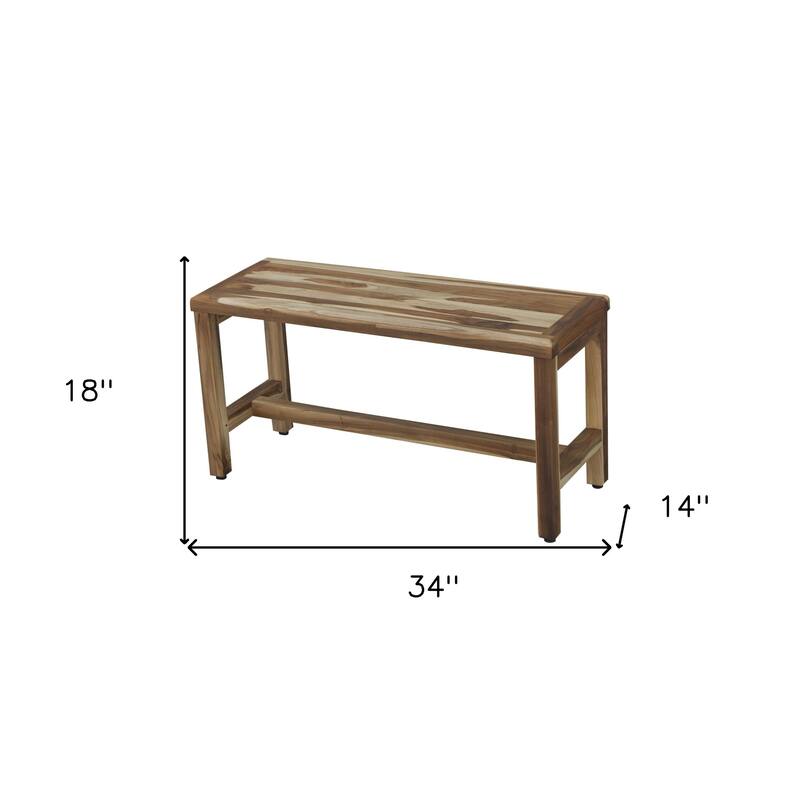 HomeRoots 34" Natural Teak Rectangular Shower Bench With Shelf