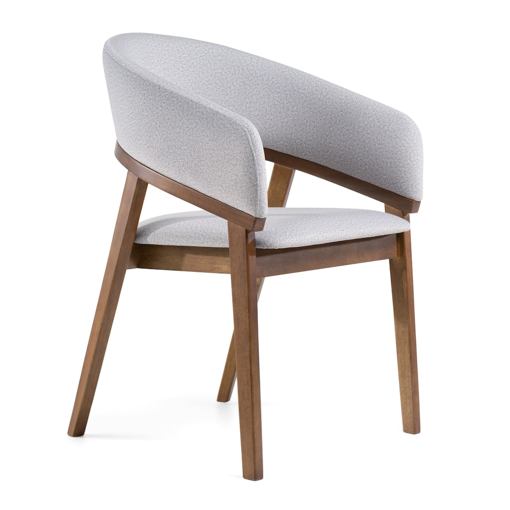 Cid Naj Dining Chair, Gray Fabric Cushions, Curved Walnut Brown Rubberwood