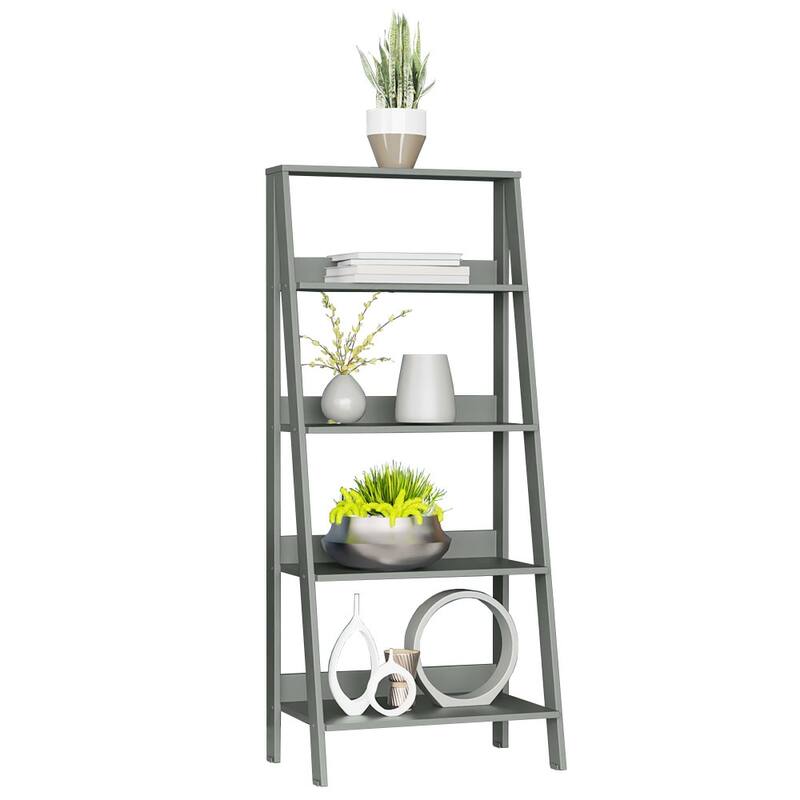 Madesa Modern 5-Tier Ladder Shelf Pantry Storage Space 24 Inch Free Standing Bookshelf Home Office Study Room and Kitchen