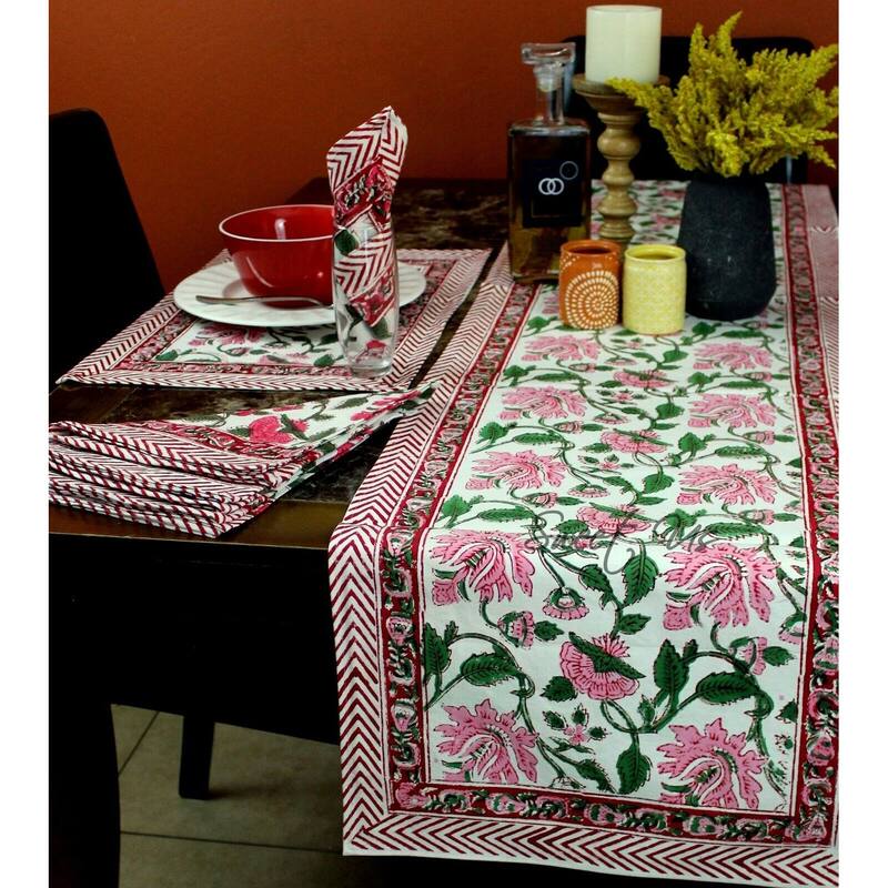 Romantic Floral Block Print Tablecloth Collection - Runner