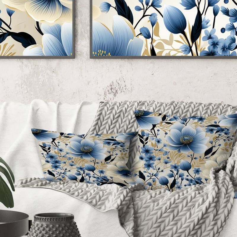 Designart "Blue & White Mystic Reverie Blooming Delights III" Floral Printed Throw Pillow