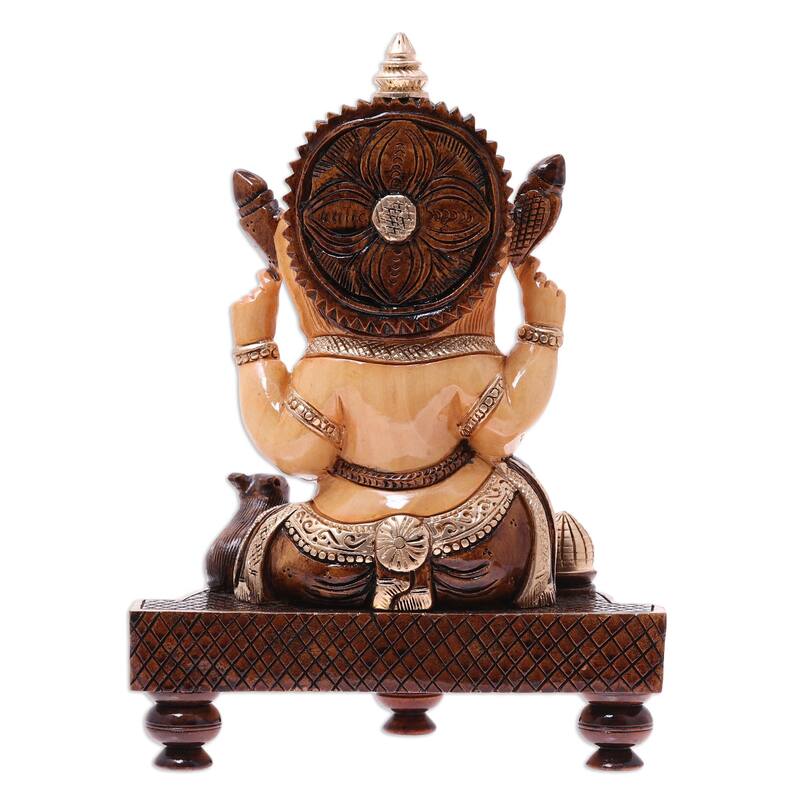 Novica Handmade Auspicious Lord Ganesha Wood Sculpture