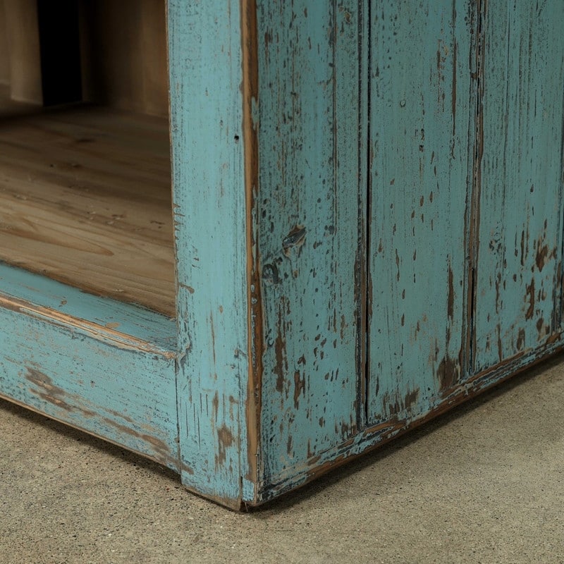Approx. 91 Inches Wide Counter Table with Three Drawers Distressed Blue