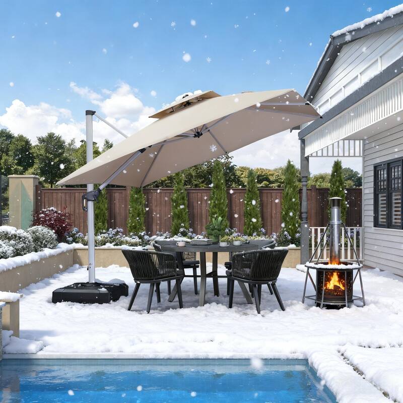 PURPLE LEAF 10ft Square Patio Offset Cantilever Umbrella with Base Included