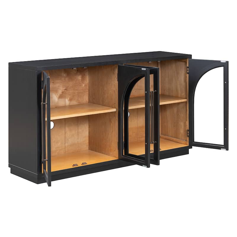 Vintage 4-Door Sideboard with Metal Handles and Adjustable Shelves for Kitchen, Dining Room, Living Room