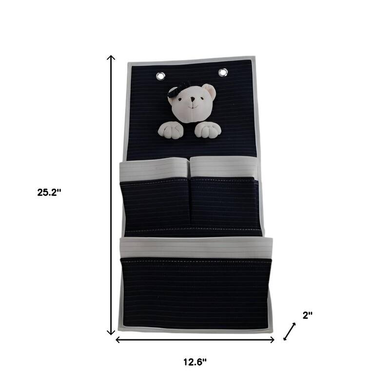 HomeRoots Set of Two Black And White Teddy Bear Three Pocket Fabric Wall Hanger