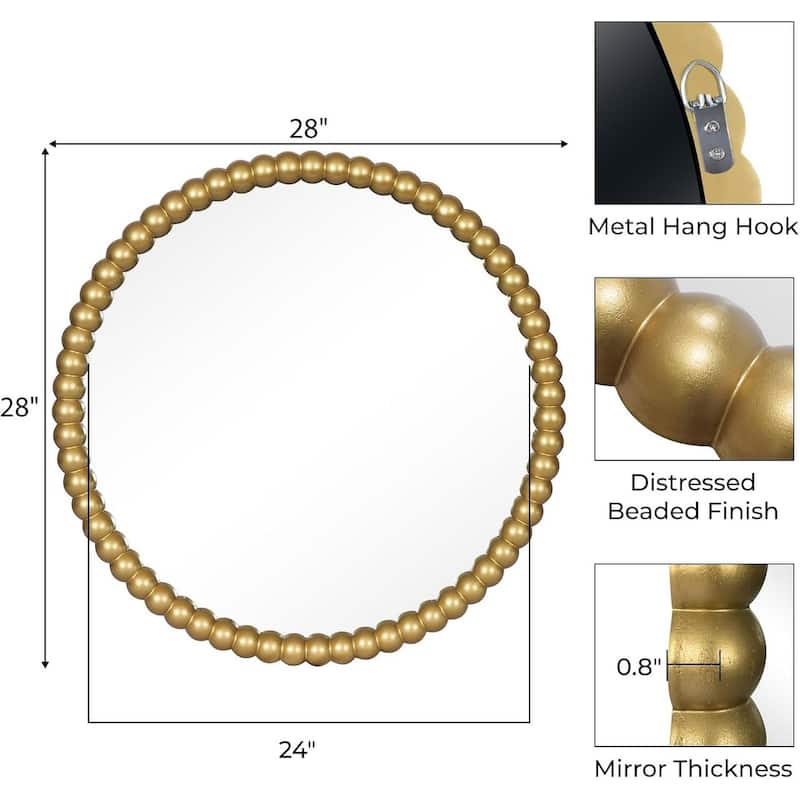 Antique Farmhouse Beaded Round Wall Mirror