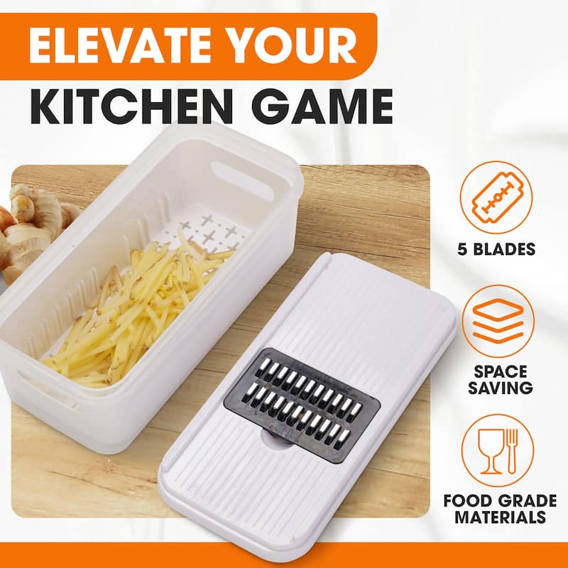 Cheer Collection Vegetable Slicer with 5 Blades and Storage Container Black White