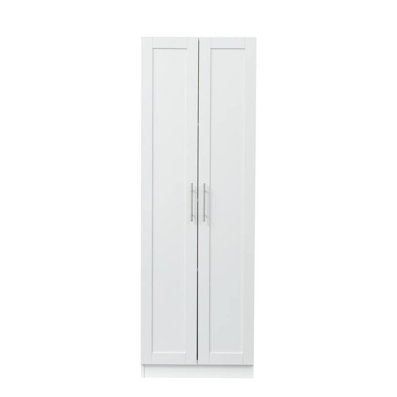 Roomfitters Tall Wardrobe & Kitchen Cabinet, 2-Door Storage Cupboard with 3 Shelves, White