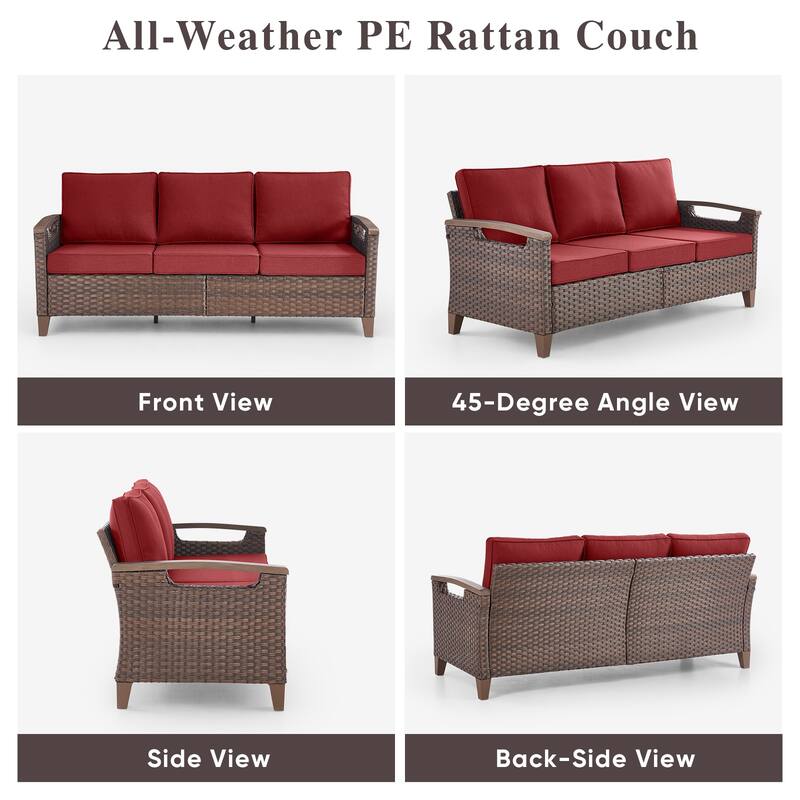 Pocassy Outdoor Brown Wicker Funitre with Cushion Set