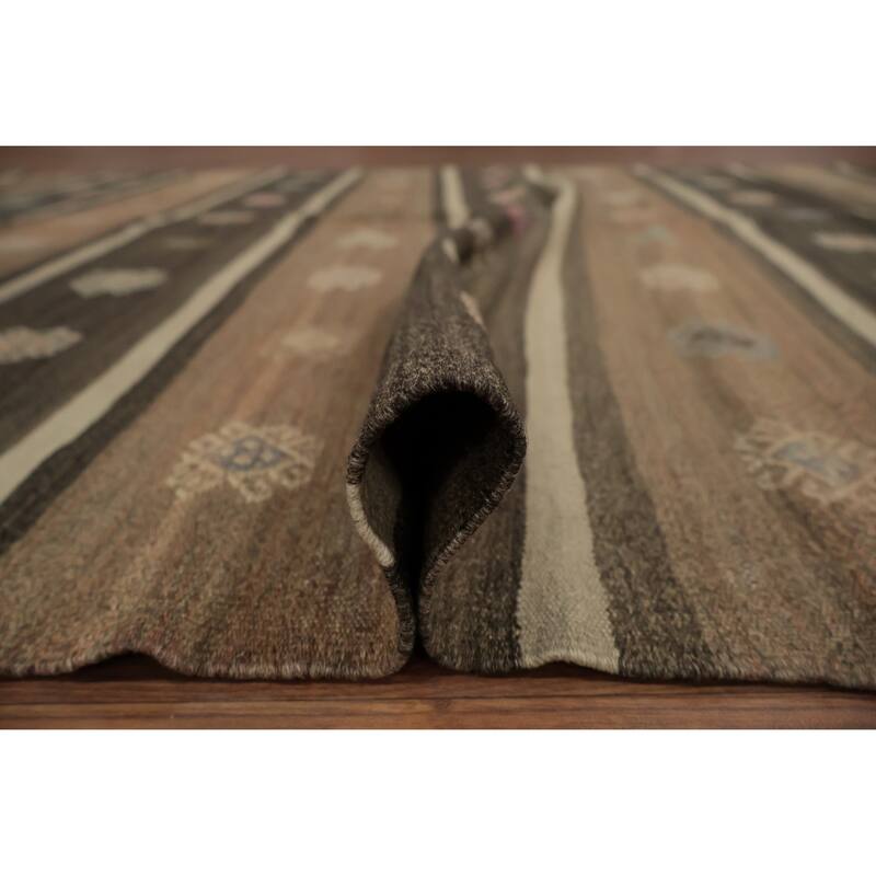 Hand Woven Oriental 100% Wool Carpet Southwestern Tribal Brown Kilim Area Rug - 10' 7'' X 5' 8''