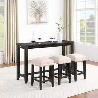 4-Piece Counter Height Dining Table Set with 3 Upholstered Stools - Bed ...