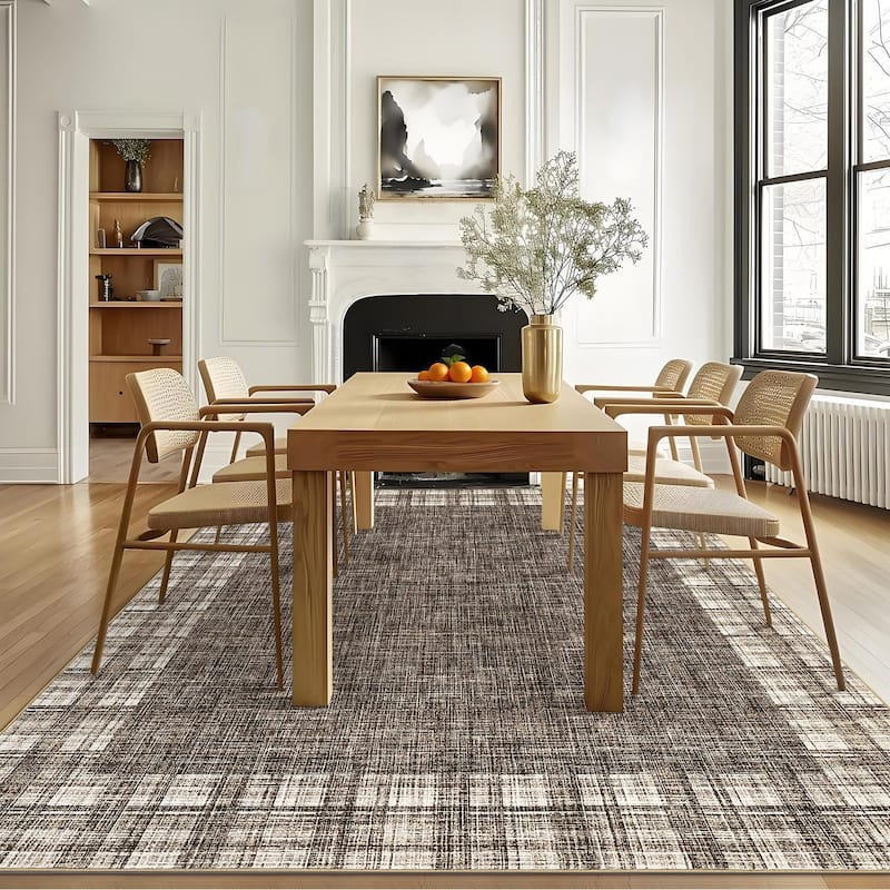Garvee Linen Border Living Room Area Rug