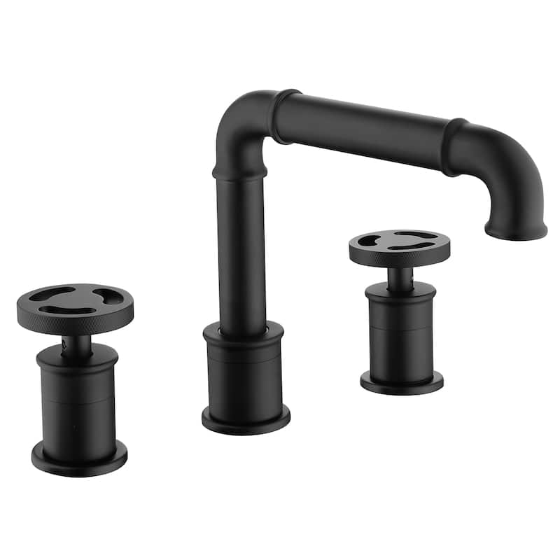 6.49"H Solid Brass Industrial Style Widespread 2-Handle Bathroom Faucet - Matte Black
