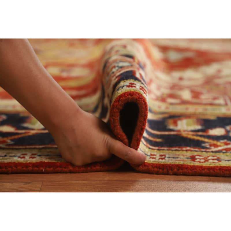Hand Knotted Oriental 100% Wool Carpet Traditional Medallion Oranges & Rust Heriz (serapi) Area Rug - 11' 10'' X 8' 11''