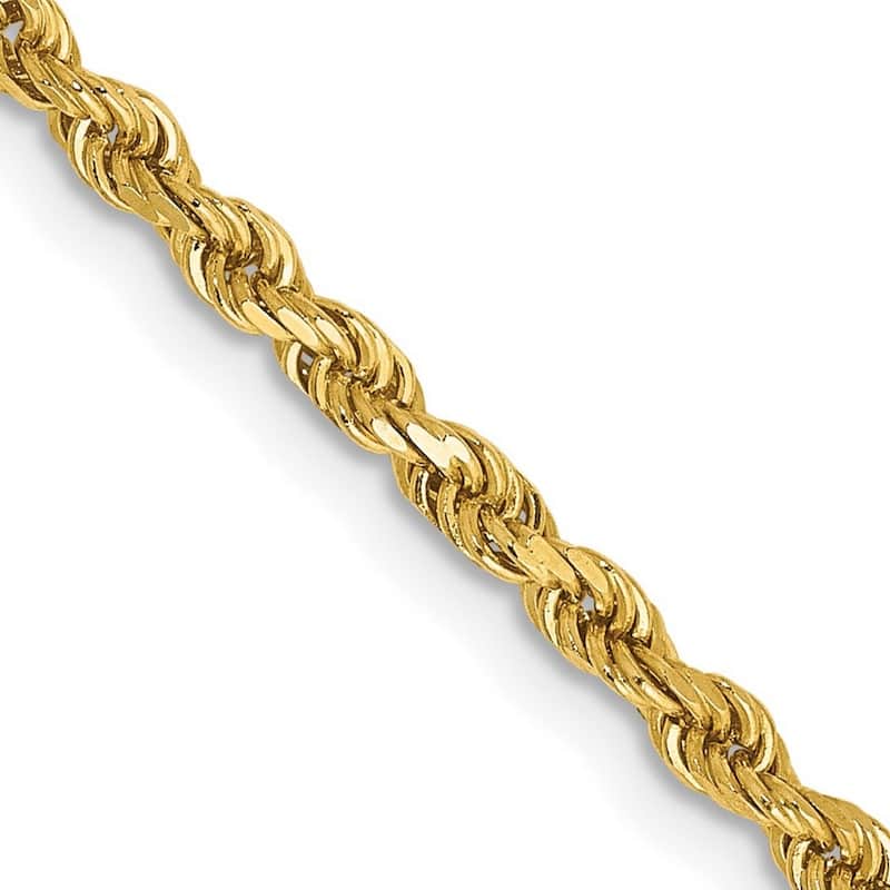 Curata 10k Yellow Gold 2.5mm Semi solid Diamond Cut Rope Chain Necklace for Men (Lobster)