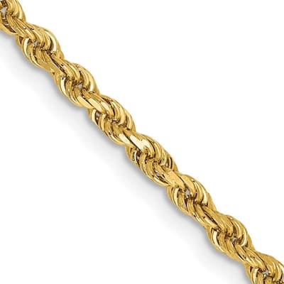 Curata 10k Yellow Gold 2.5mm Semi solid Diamond Cut Rope Chain Necklace for Men (Lobster)