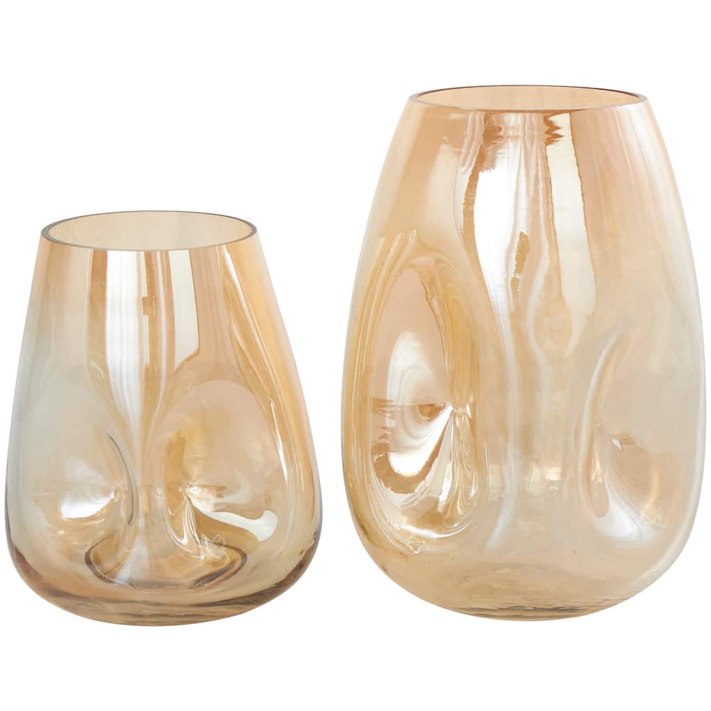 Glass Concaved Iridescent Vase - Set of 2 Gold - Roche River Decor - 7"W x 7"L x 11"H