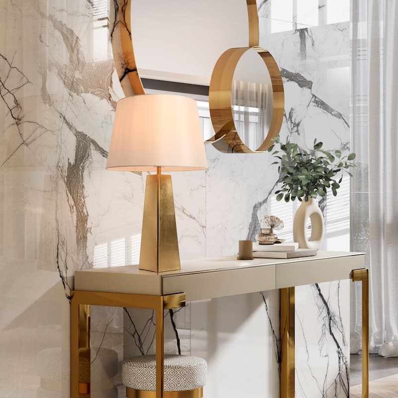 Mid-Century Modern Table Lamp Antique Gold Desk Lights for Bedroom Living Room - D15.7"xH25.5"