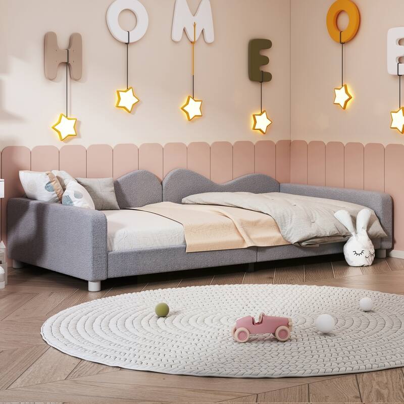 Upholstered Daybed, Sherpa Fabric Sofabed with Cloud-Shaped Backrest - Gray - Twin